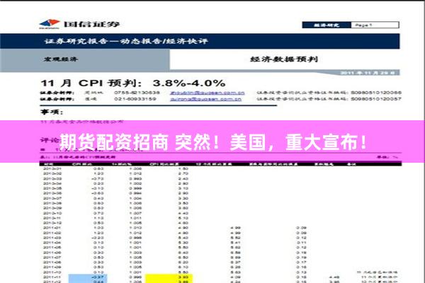 期货配资招商 突然！美国，重大宣布！