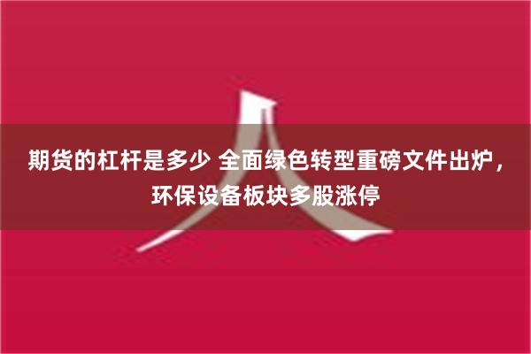 期货的杠杆是多少 全面绿色转型重磅文件出炉，环保设备板块多股涨停